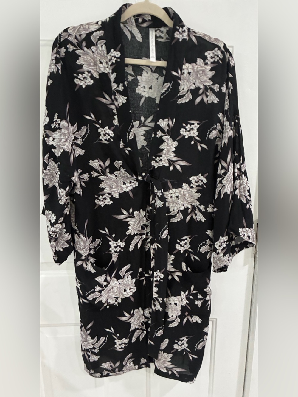 Spiritual Gangster Black Floral Tie-Front Robe